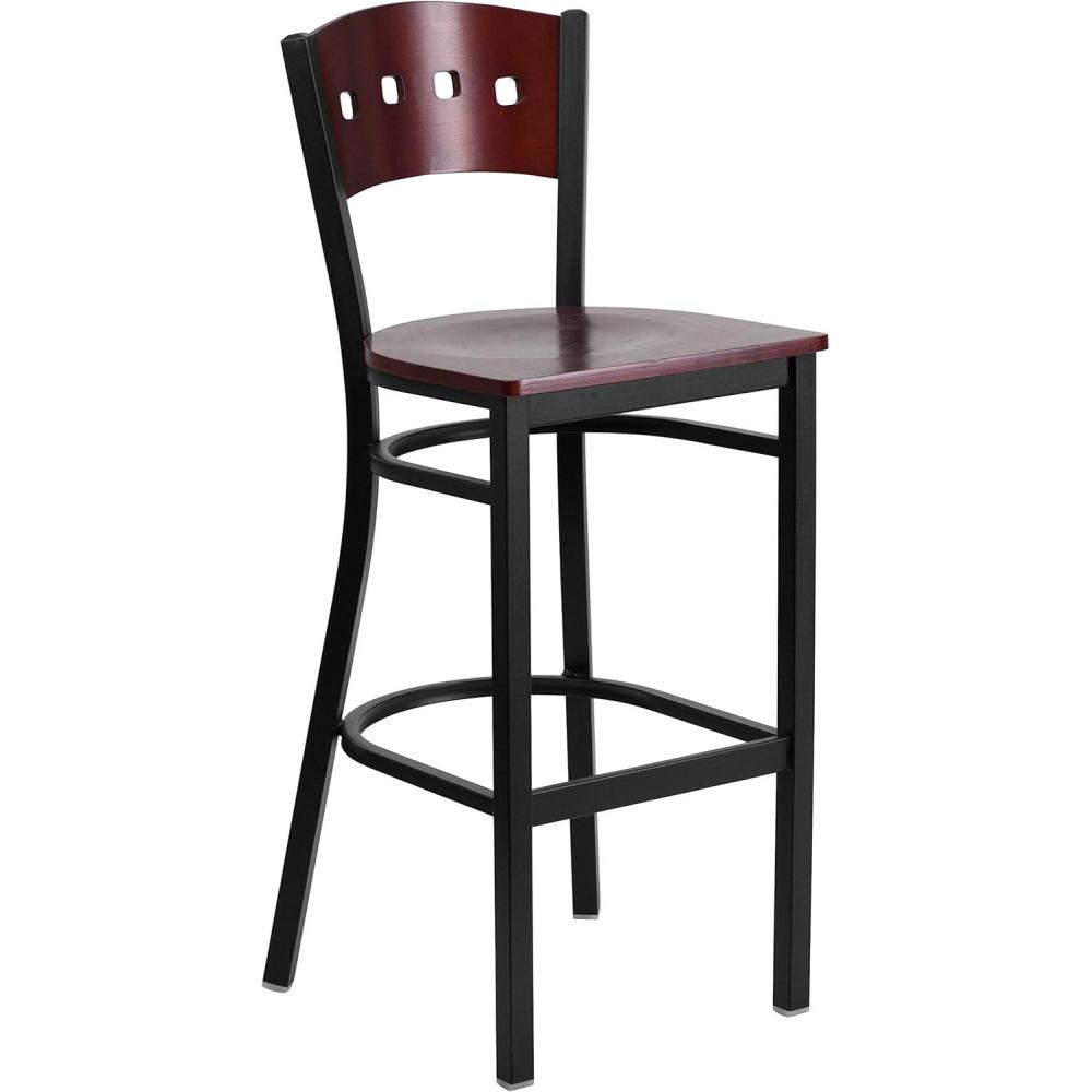 image:imageFlash Furniture HERCULES Series Black 4 Square Back Metal Restaurant Barstool Mahogany Wood Back amp Seat Pack of 1Mahogany Wood BackMahogany Wood SeatBlack Metal Frame
