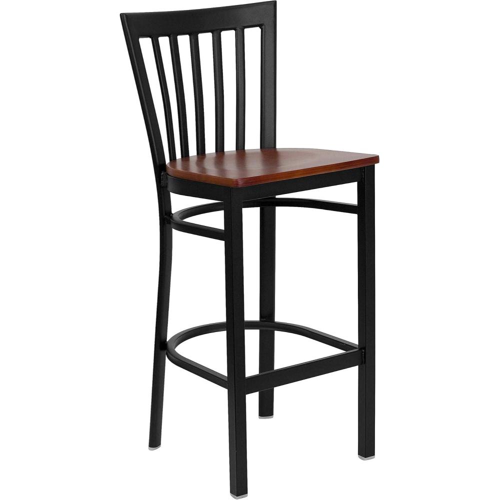image:imageFlash Furniture HERCULES Series Black School House Back Metal Restaurant Barstool Black Vinyl Seat Pack of 1Cherry Wood SeatBlack Metal Frame