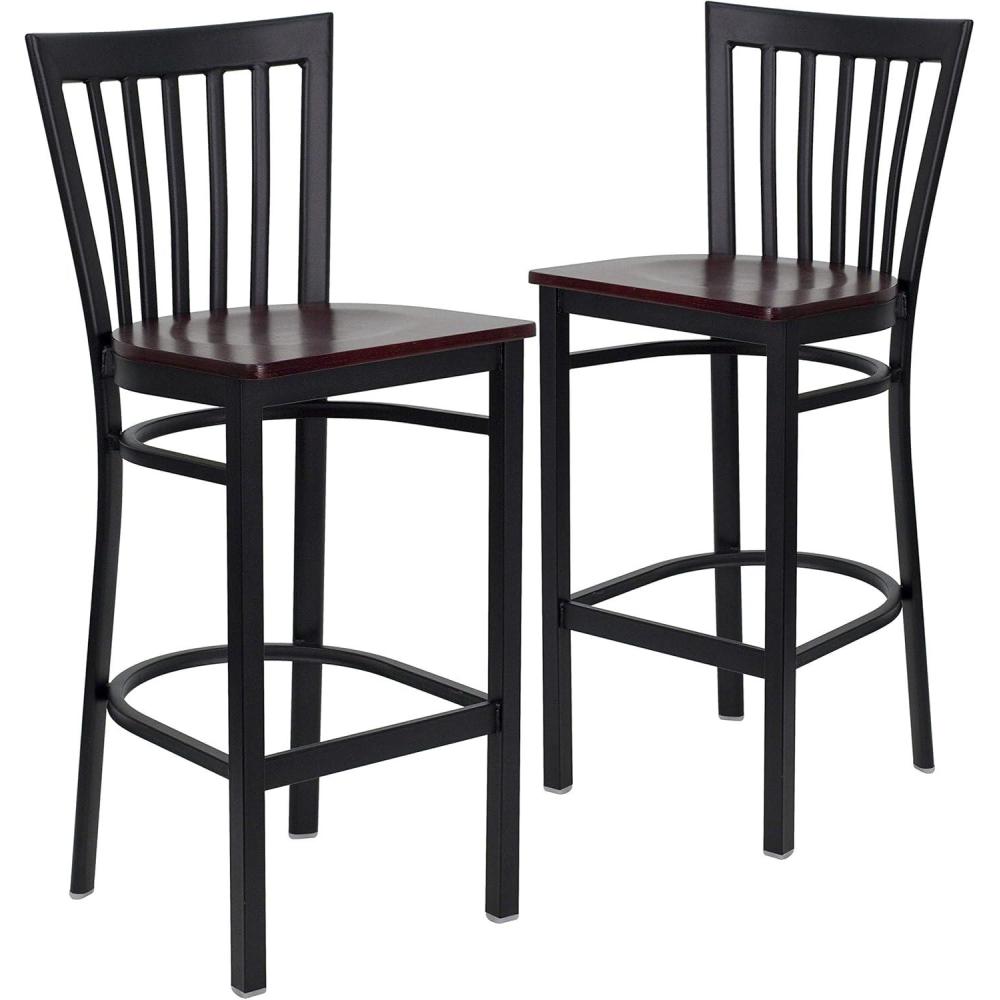 image:imageFlash Furniture HERCULES Series Black School House Back Metal Restaurant Barstool Black Vinyl Seat Pack of 1Mahogany Wood SeatBlack Metal Frame