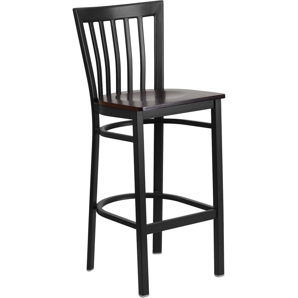 image:imageFlash Furniture HERCULES Series Black School House Back Metal Restaurant Barstool  Black Vinyl Seat Pack of 1Walnut Wood SeatBlack Metal Frame