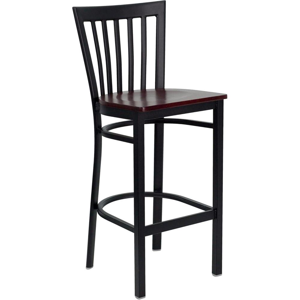 image:imageFlash Furniture HERCULES Series Black School House Back Metal Restaurant Barstool Mahogany Wood Seat