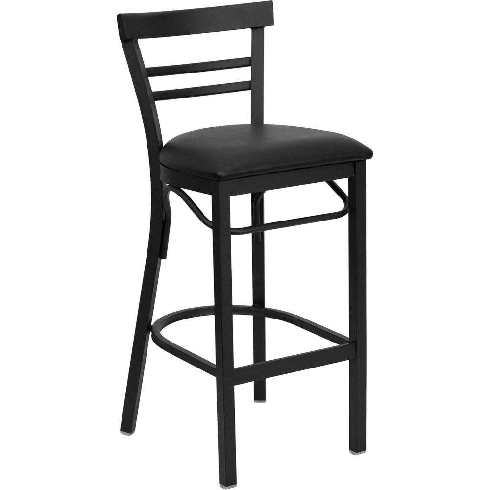 image:imageFlash Furniture HERCULES Series Black TwoSlat Ladder Back Metal Restaurant Barstool  Black Vinyl SeatBlack Vinyl SeatBlack Metal Frame