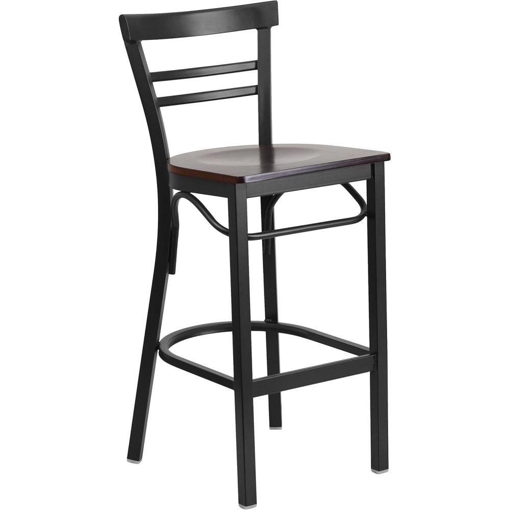image:imageFlash Furniture HERCULES Series Black TwoSlat Ladder Back Metal Restaurant Barstool  Black Vinyl SeatWalnut Wood SeatBlack Metal Frame