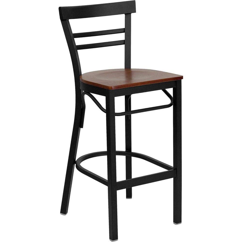 image:imageFlash Furniture HERCULES Series Black TwoSlat Ladder Back Metal Restaurant Barstool  Black Vinyl Seatred