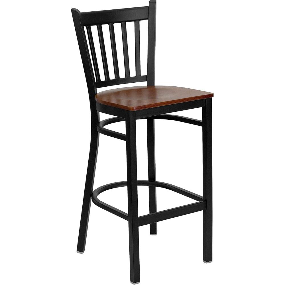 image:imageFlash Furniture HERCULES Series Black Vertical Back Metal Restaurant Barstool Burgundy Vinyl SeatCherry Wood SeatBlack Metal Frame