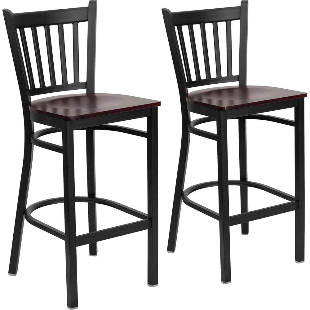 image:imageFlash Furniture HERCULES Series Black Vertical Back Metal Restaurant Barstool  Burgundy Vinyl SeatMahogany Wood SeatBlack Metal Frame