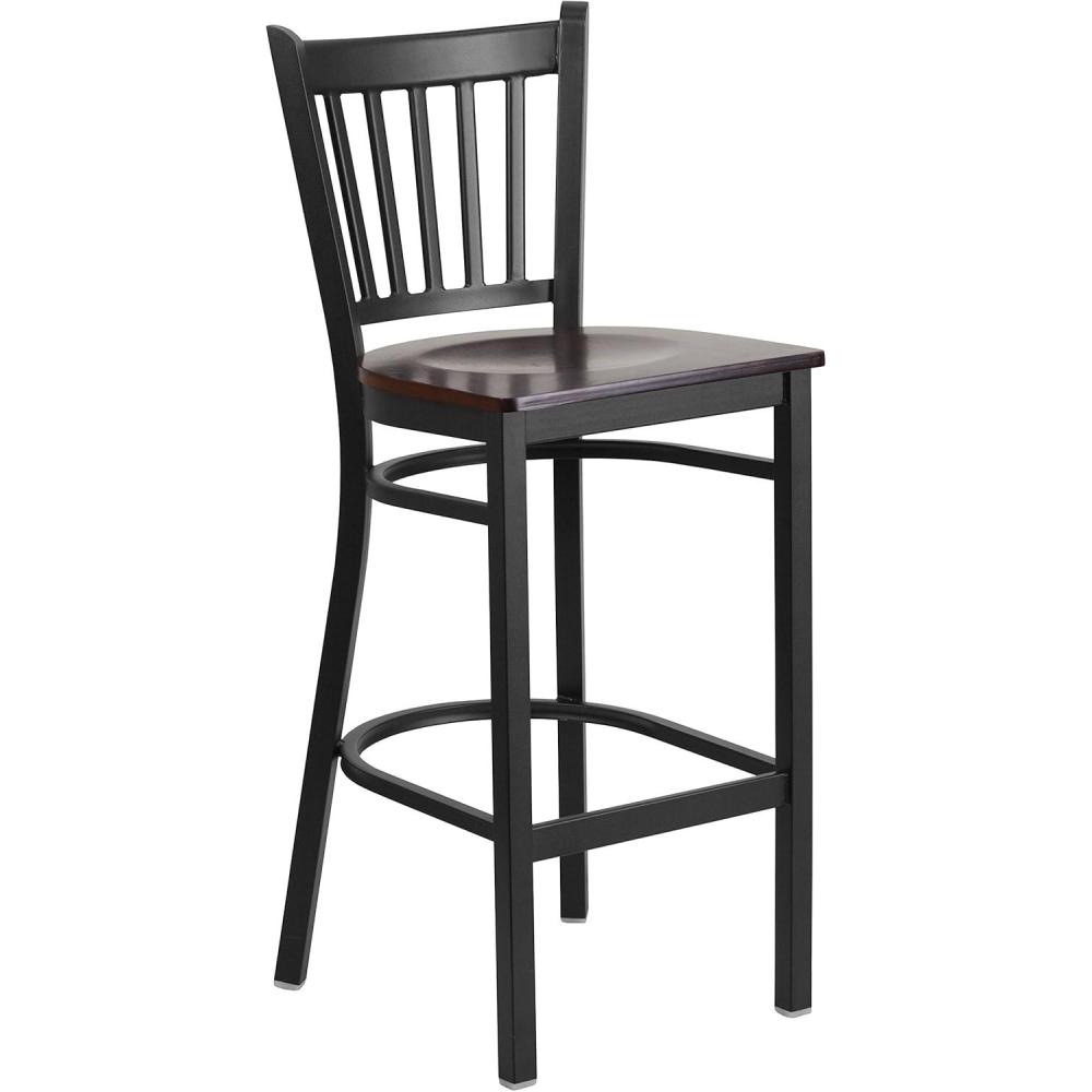 image:imageFlash Furniture HERCULES Series Black Vertical Back Metal Restaurant Barstool  Burgundy Vinyl SeatWalnut Wood SeatBlack Metal Frame
