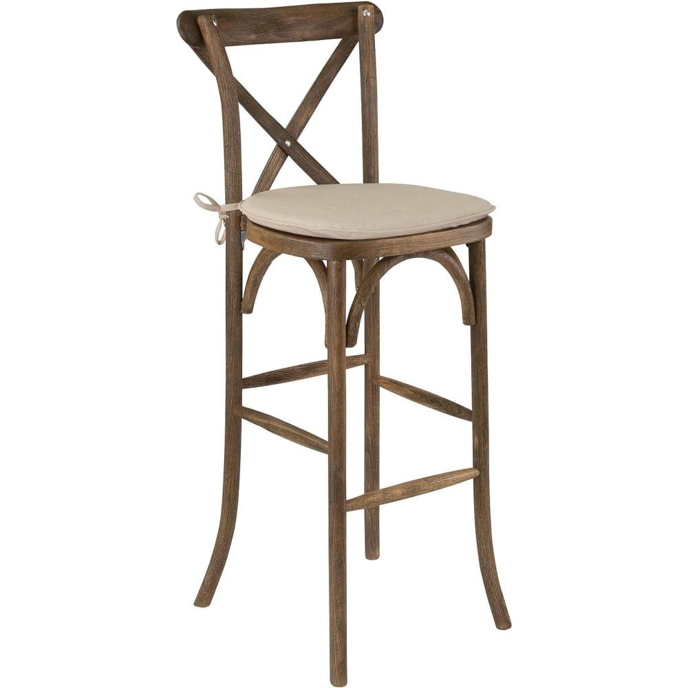 image:imageFlash Furniture HERCULES Series Dark Antique Wood Cross Back Barstool with Cushion1 Pack