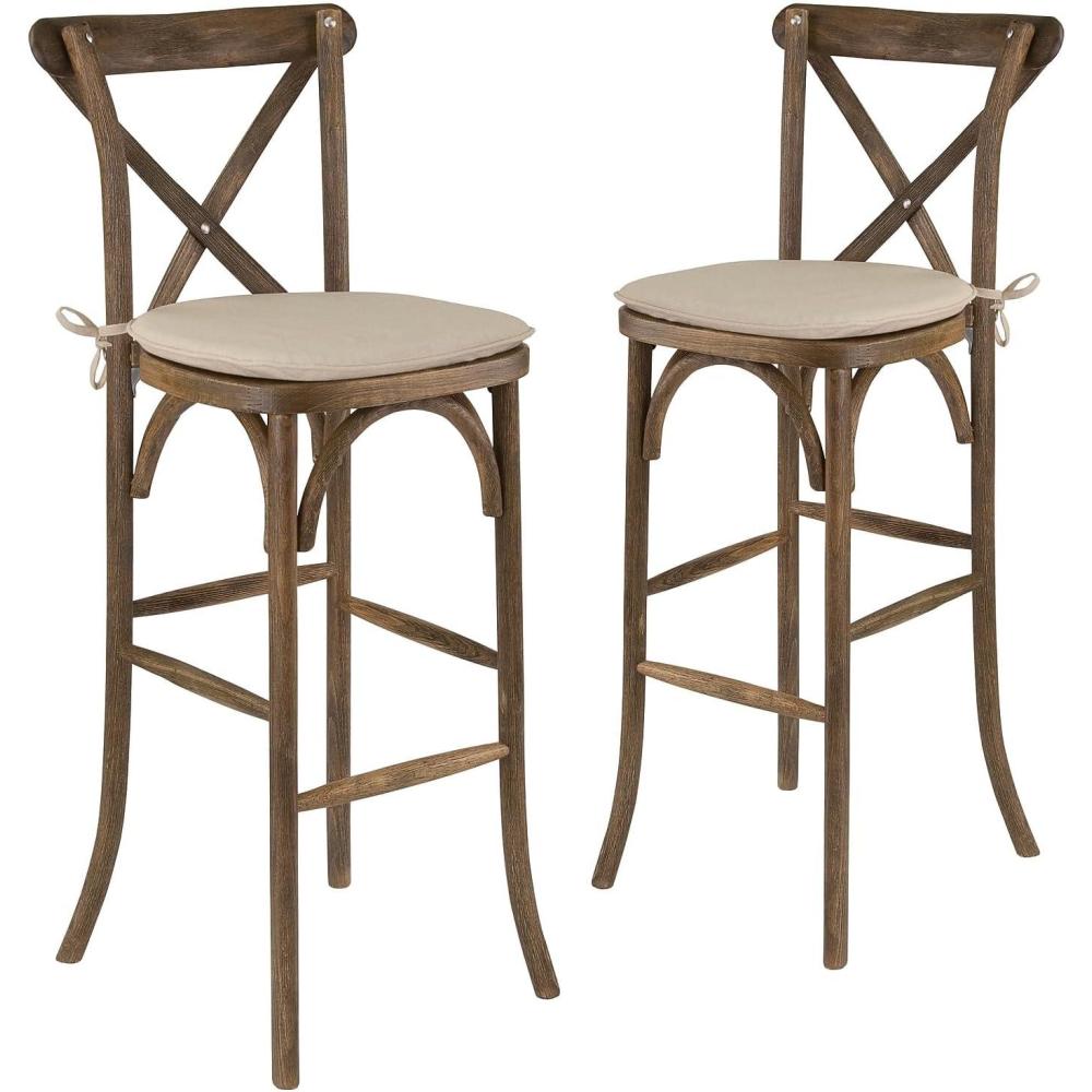 image:imageFlash Furniture HERCULES Series Dark Antique Wood Cross Back Barstool with CushionSet of 2