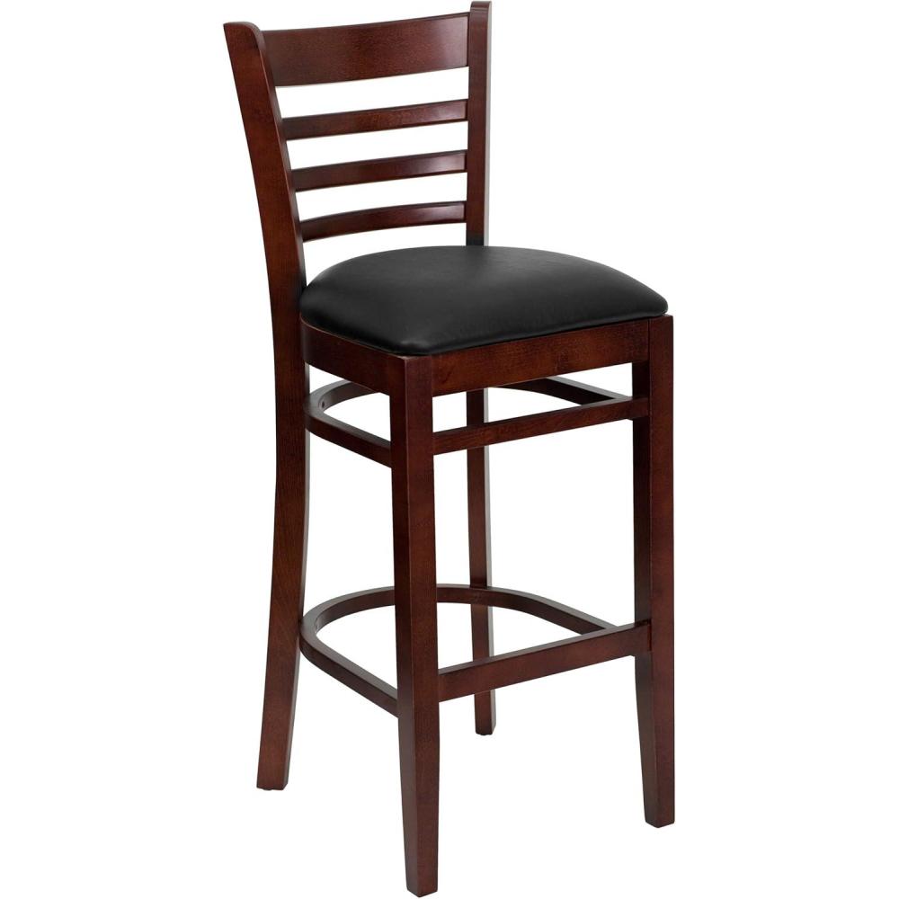 image:imageFlash Furniture HERCULES Series Ladder Back Walnut Wood Restaurant Barstool Black Vinyl SeatBlack Vinyl SeatMahogany Wood Frame