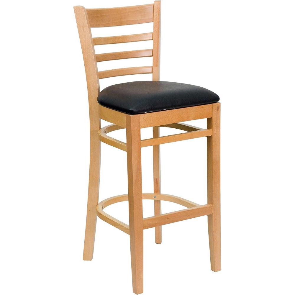 image:imageFlash Furniture HERCULES Series Ladder Back Walnut Wood Restaurant Barstool Black Vinyl SeatBlack Vinyl SeatNatural Wood Frame
