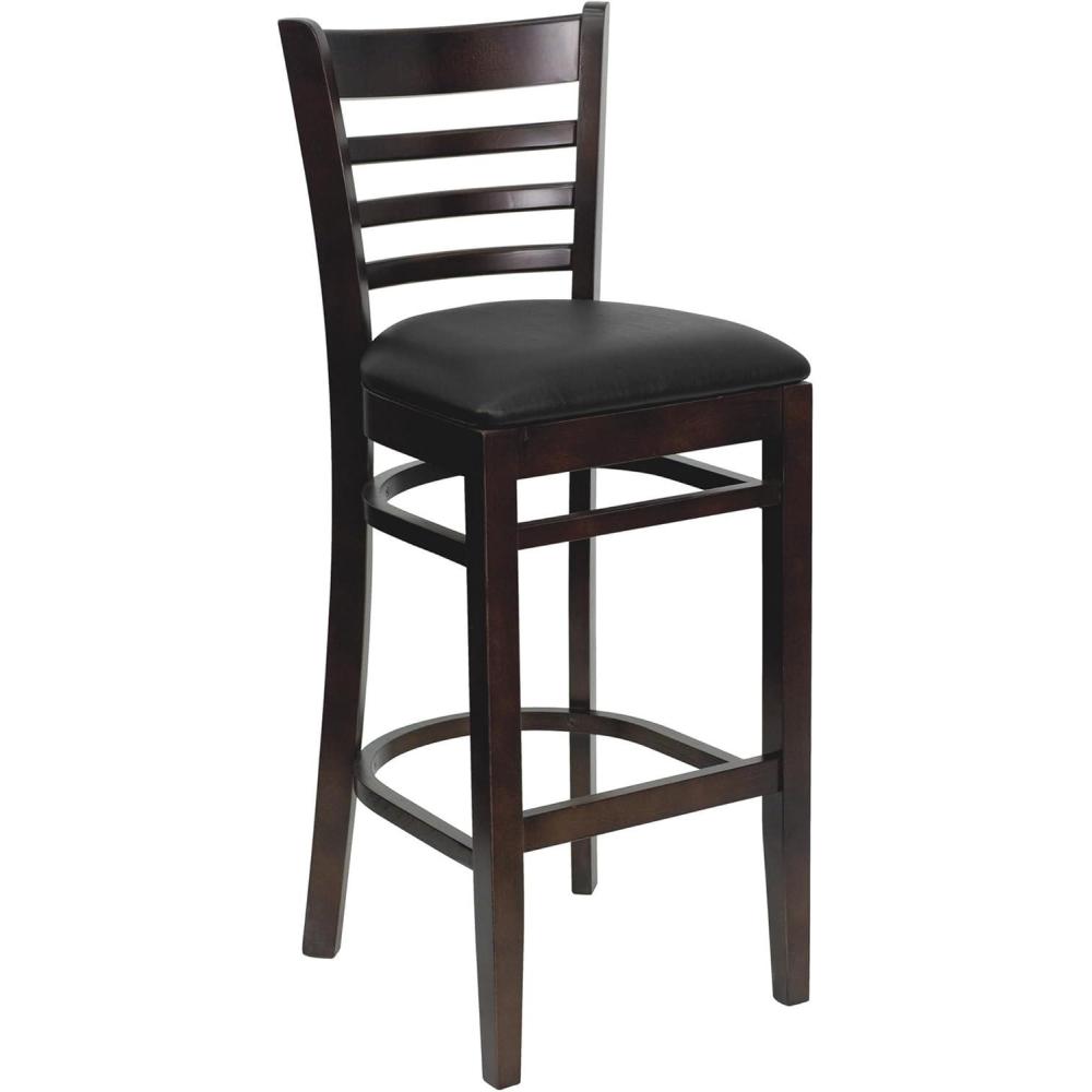 image:imageFlash Furniture HERCULES Series Ladder Back Walnut Wood Restaurant Barstool Black Vinyl SeatBlack Vinyl SeatWalnut Wood Frame
