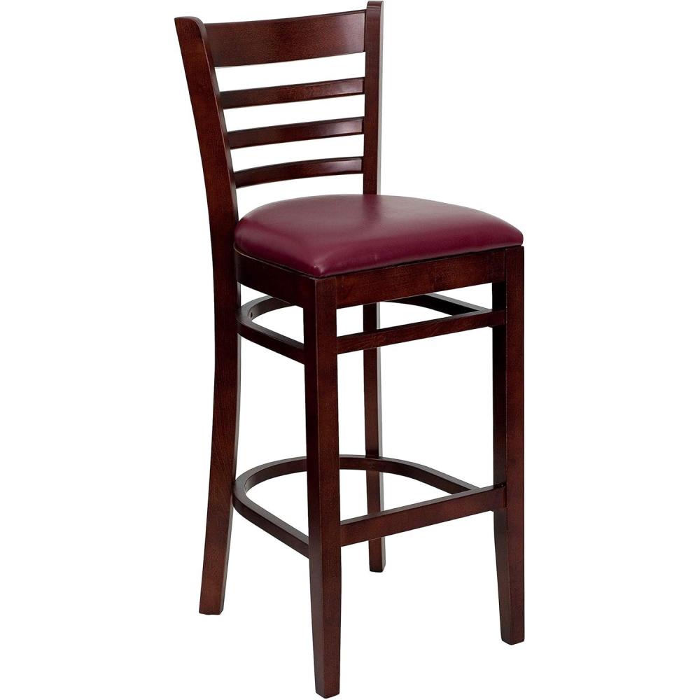 image:imageFlash Furniture HERCULES Series Ladder Back Walnut Wood Restaurant Barstool Black Vinyl SeatBurgundy Vinyl SeatMahogany Wood Frame