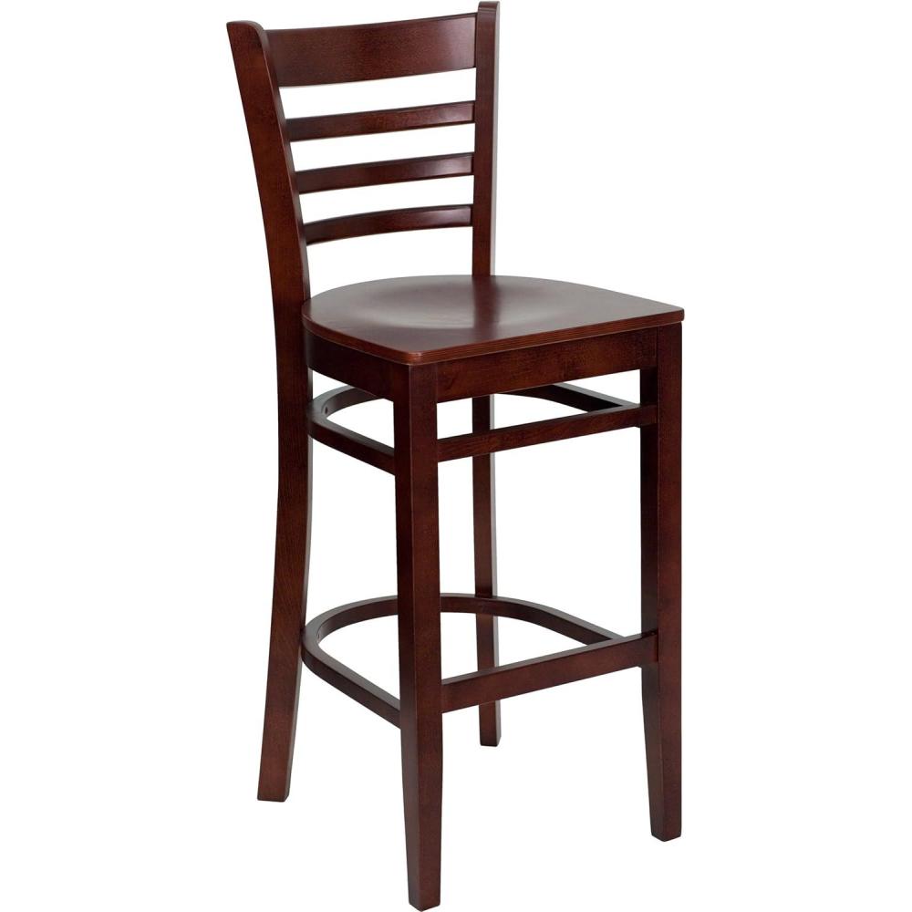 image:imageFlash Furniture HERCULES Series Ladder Back Walnut Wood Restaurant Barstool Black Vinyl SeatMahogany Wood SeatMahogany Wood Frame