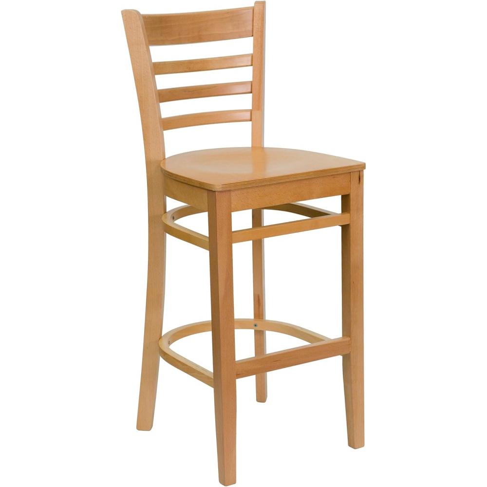 image:imageFlash Furniture HERCULES Series Ladder Back Walnut Wood Restaurant Barstool Black Vinyl SeatNatural Wood SeatNatural Wood Frame