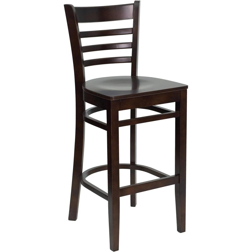 image:imageFlash Furniture HERCULES Series Ladder Back Walnut Wood Restaurant Barstool  Black Vinyl SeatWalnut Wood SeatWalnut Wood Frame