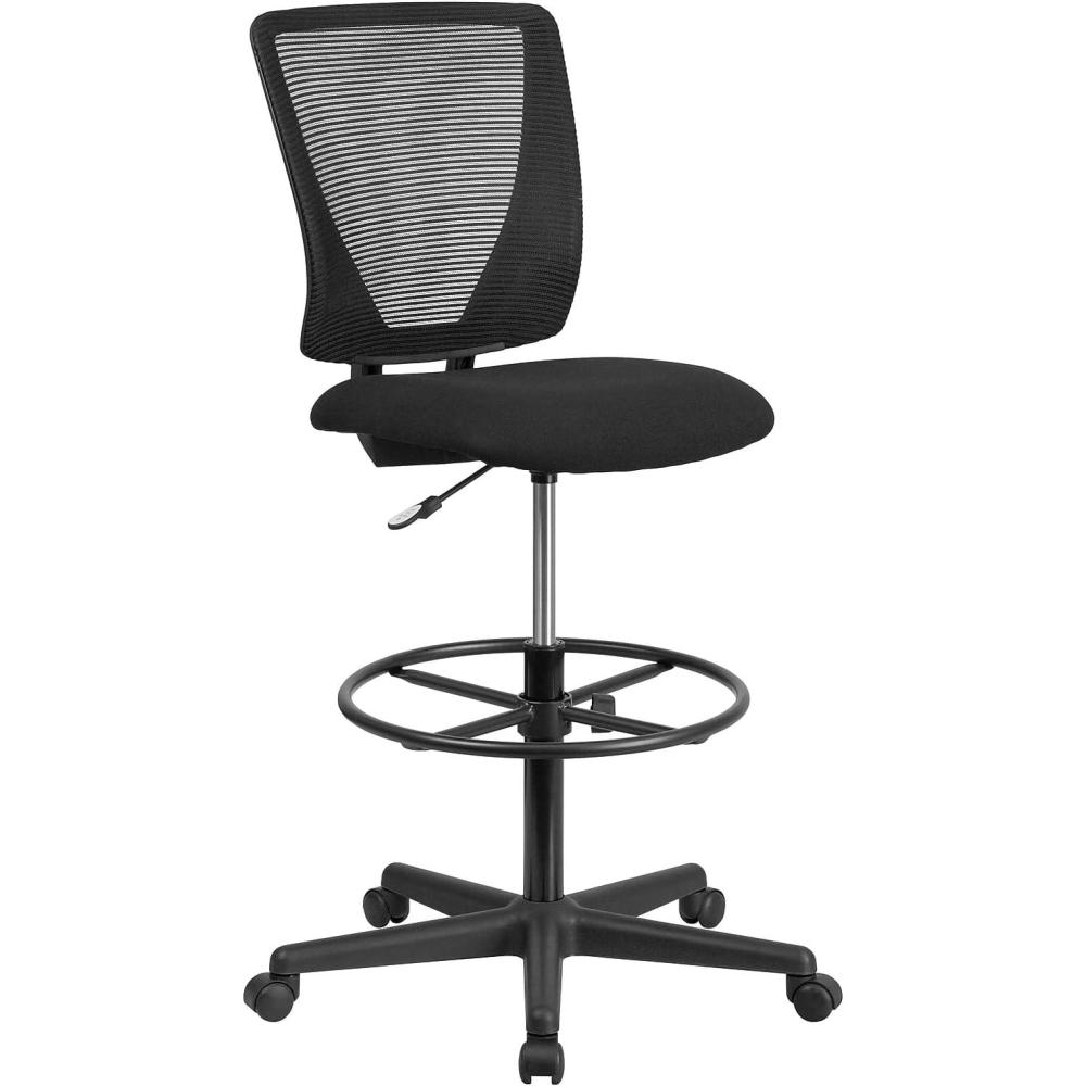 image:imageFlash Furniture Harper Ergonomic MidBack Mesh Drafting Chair with Black Fabric Seat Adjustable Foot Ring and Adjustable ArmsContemporary