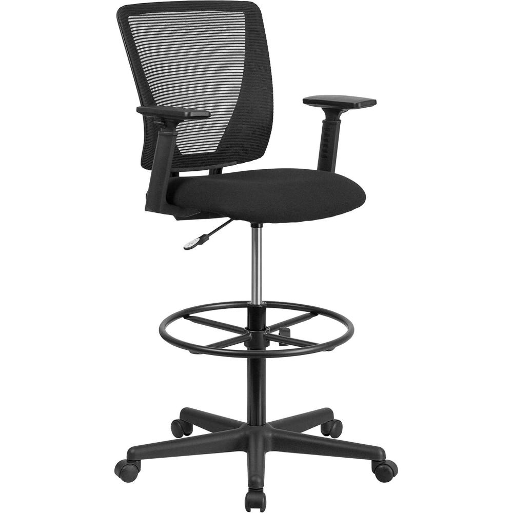 image:imageFlash Furniture Harper Ergonomic MidBack Mesh Drafting Chair with Black Fabric Seat Adjustable Foot Ring and Adjustable ArmsWith Arms