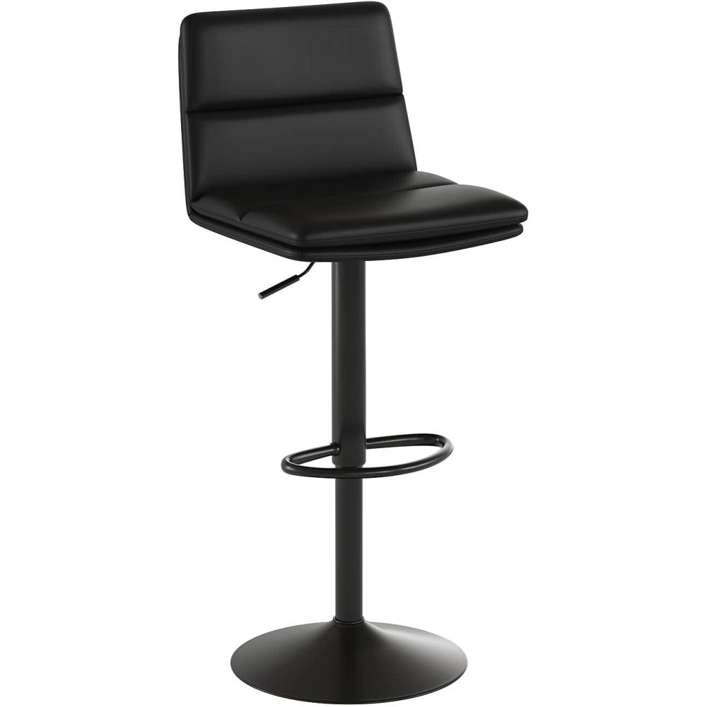 image:imageFlash Furniture Hughes Set of 2 Modern Commercial Grade Barstools Black LeatherSoft Upholstery Adjusts from Counter to Bar Height MidBack Channel StitchingBlackBlack