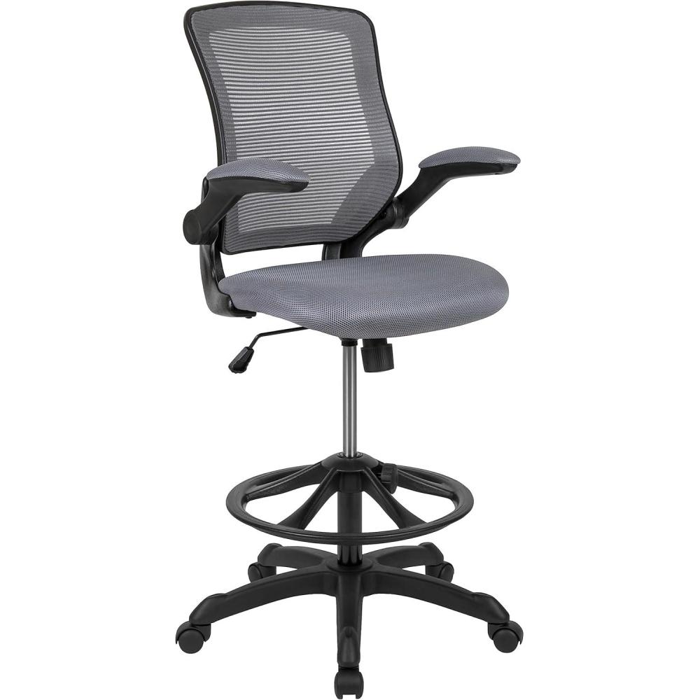 image:imageFlash Furniture Kale MidBack Swivel Office Chair with Height Adjustable Foot Ring and Lumbar Support Mesh Executive Chair with Armrests Dark Gray