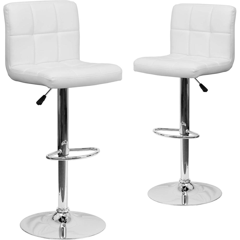 image:imageFlash Furniture Kathleen Contemporary White Quilted Vinyl Adjustable Height Barstool with Chrome Base Pack of 1White