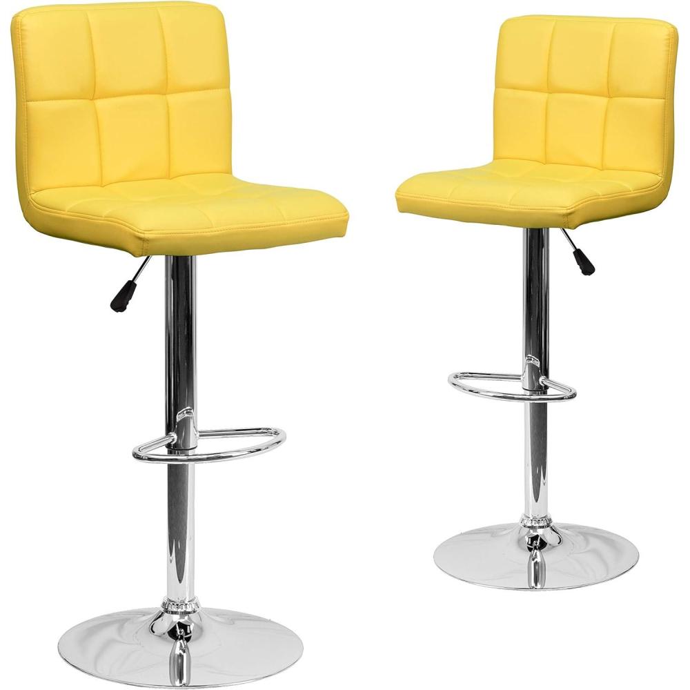 image:imageFlash Furniture Kathleen Contemporary White Quilted Vinyl Adjustable Height Barstool with Chrome Base Pack of 1Yellow