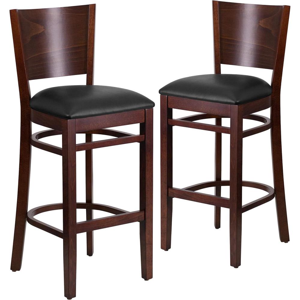 image:imageFlash Furniture Lacey Series Solid Back Mahogany Wood Restaurant Barstool Black Vinyl SeatBlack Vinyl SeatWalnut Wood Frame