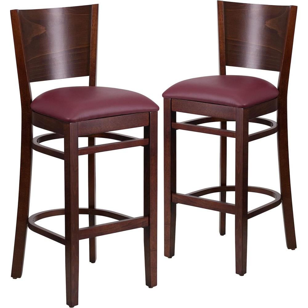 image:imageFlash Furniture Lacey Series Solid Back Mahogany Wood Restaurant Barstool Black Vinyl SeatBurgundy Vinyl SeatWalnut Wood Frame