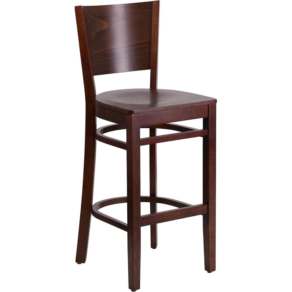 image:imageFlash Furniture Lacey Series Solid Back Mahogany Wood Restaurant Barstool Black Vinyl SeatWalnut Wood SeatWalnut Wood Frame