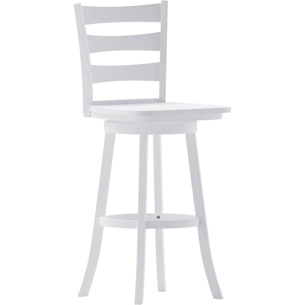 image:imageFlash Furniture Liesel Commercial Grade Classic Ladderback Barstool Gray Wash Walnut Solid Wood Frame Bar Height 360 Swivel Seat Integrated FootrestWhite Wash