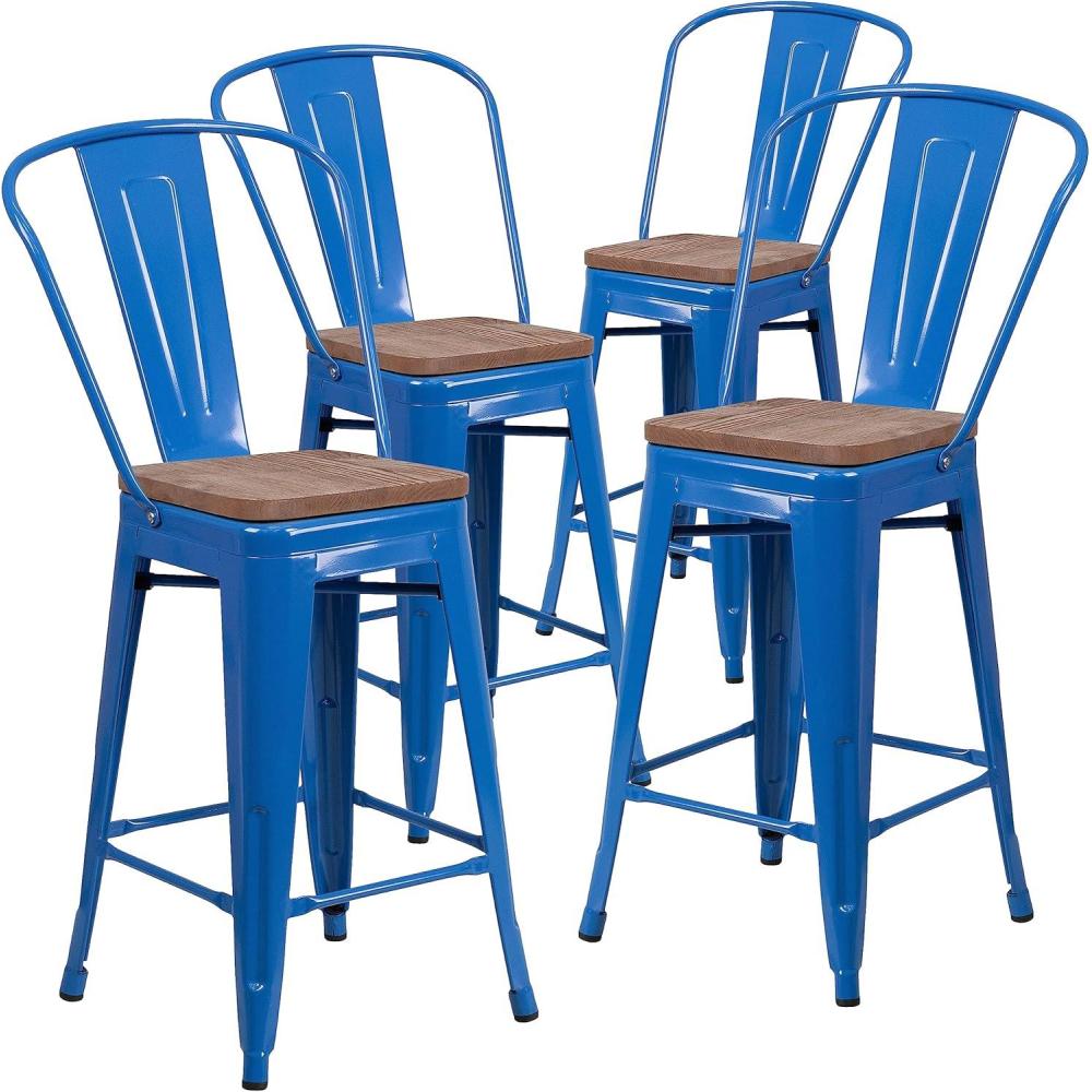 image:imageFlash Furniture Lily 24 High Red Metal Counter Height Stool with Back and Wood Seat Pack of 1Blue