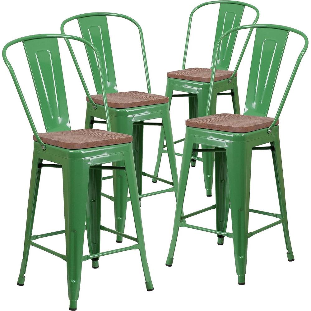 image:imageFlash Furniture Lily 24 High Red Metal Counter Height Stool with Back and Wood Seat Pack of 1Green