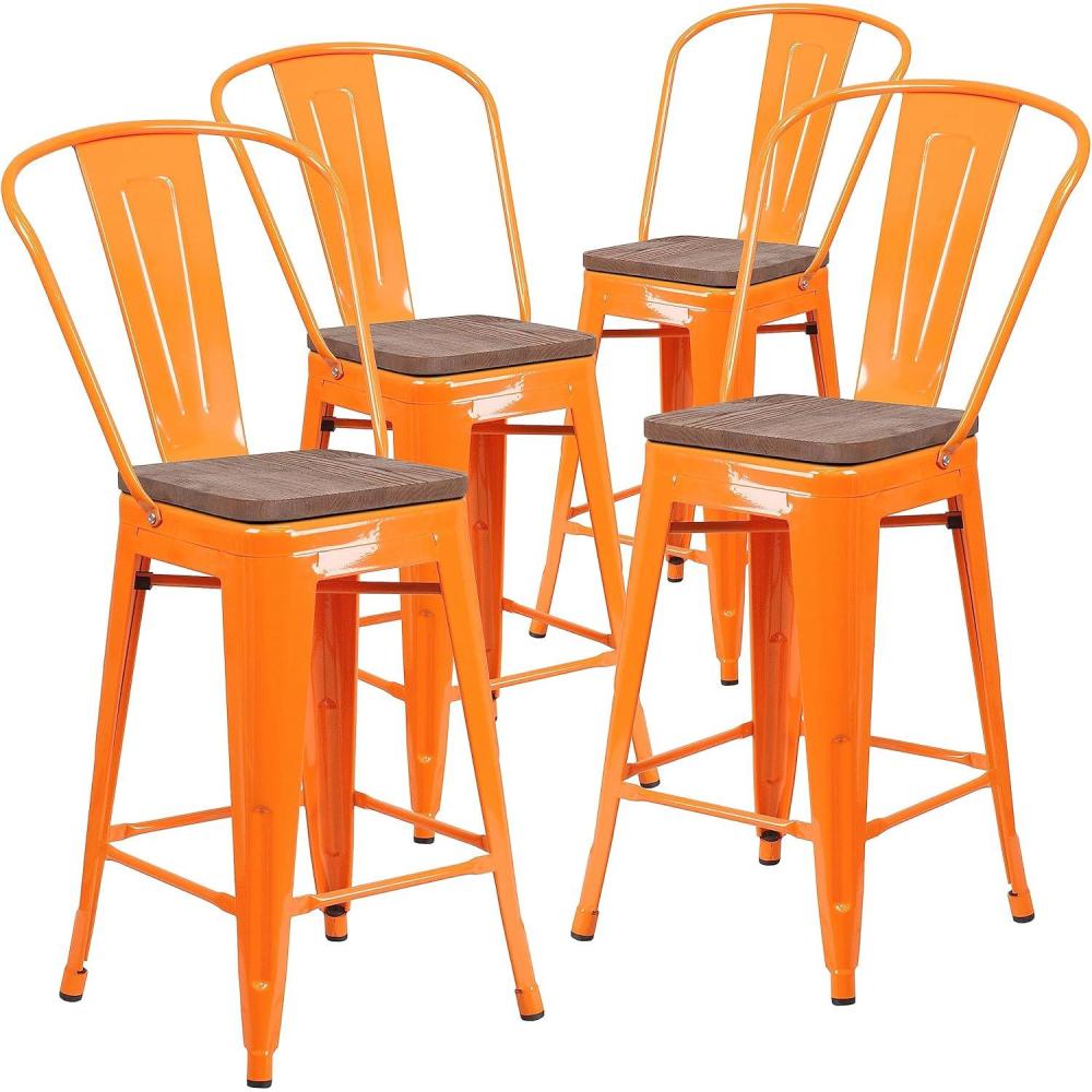 image:imageFlash Furniture Lily 24 High Red Metal Counter Height Stool with Back and Wood Seat Pack of 1Orange