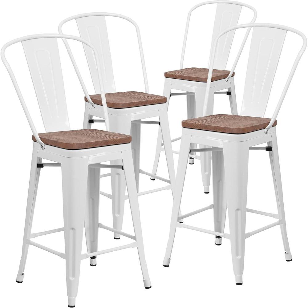 image:imageFlash Furniture Lily 24 High Red Metal Counter Height Stool with Back and Wood Seat Pack of 1White