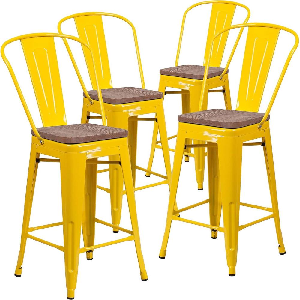 image:imageFlash Furniture Lily 24 High Red Metal Counter Height Stool with Back and Wood Seat Pack of 1Yellow