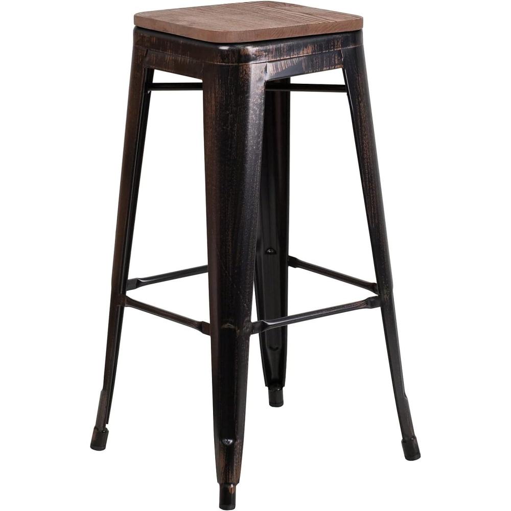 image:imageFlash Furniture Lily 30 High Backless Red Metal Barstool with Square Wood SeatBlackantique Gold