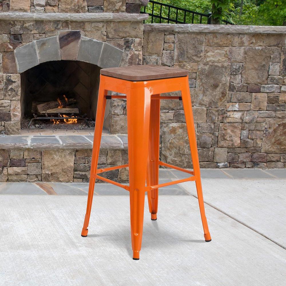 image:imageFlash Furniture Lily 30 High Backless Red Metal Barstool with Square Wood SeatOrange