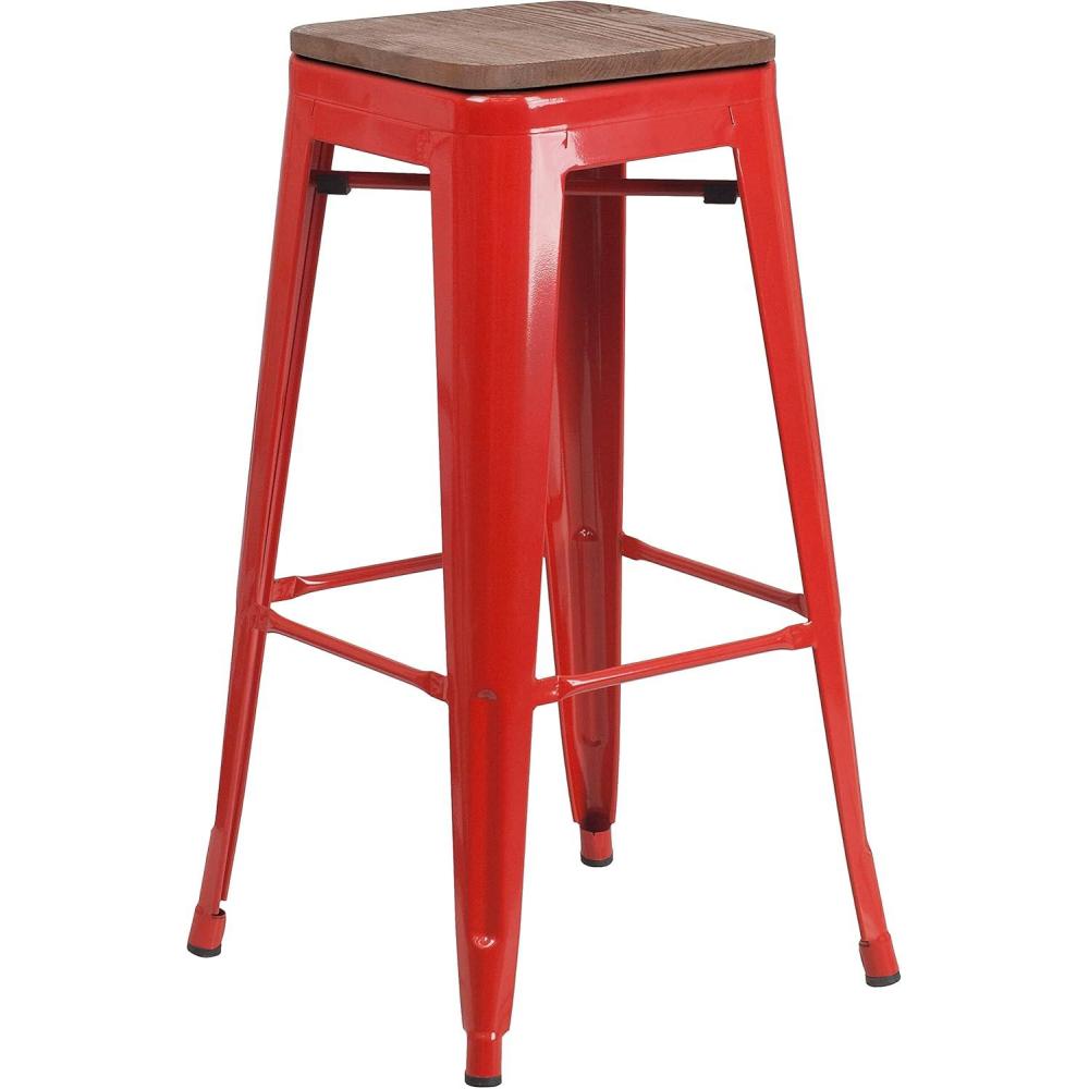 image:imageFlash Furniture Lily 30 High Backless Red Metal Barstool with Square Wood SeatRed