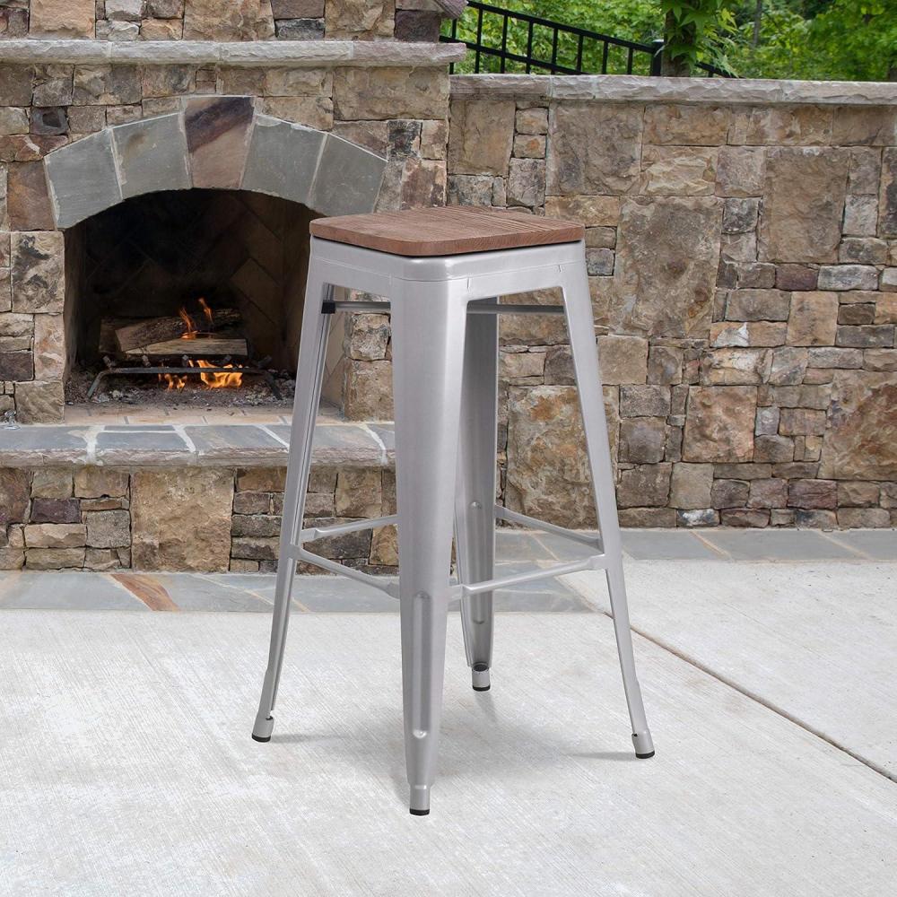 image:imageFlash Furniture Lily 30 High Backless Red Metal Barstool with Square Wood SeatSilver