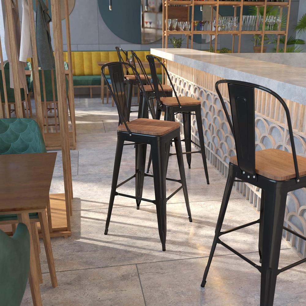 image:imageFlash Furniture Lily 30 High Red Metal Barstool with Back and Wood Seat Pack of 1Black