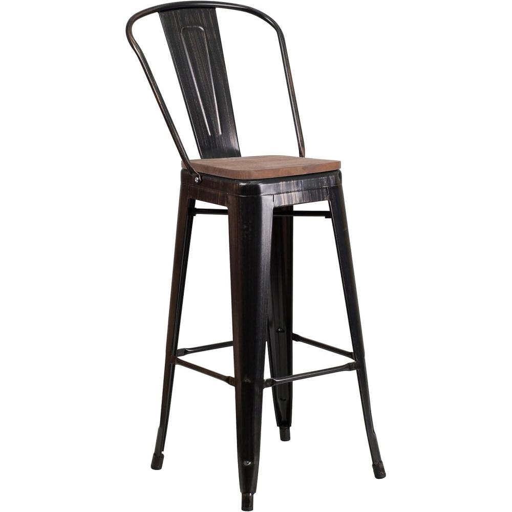 image:imageFlash Furniture Lily 30 High Red Metal Barstool with Back and Wood Seat Pack of 1Blackantique Gold