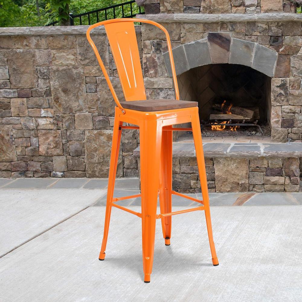 image:imageFlash Furniture Lily 30 High Red Metal Barstool with Back and Wood Seat Pack of 1Orange