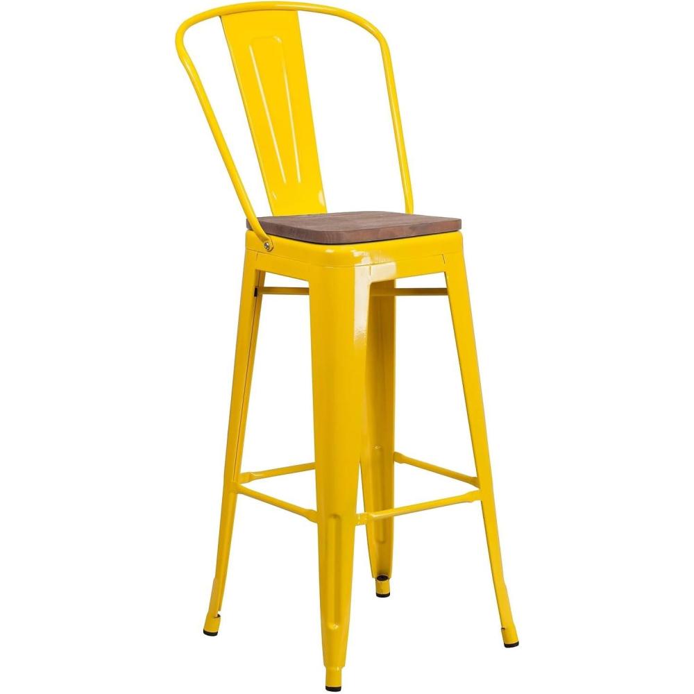 image:imageFlash Furniture Lily 30 High Red Metal Barstool with Back and Wood Seat Pack of 1Yellow