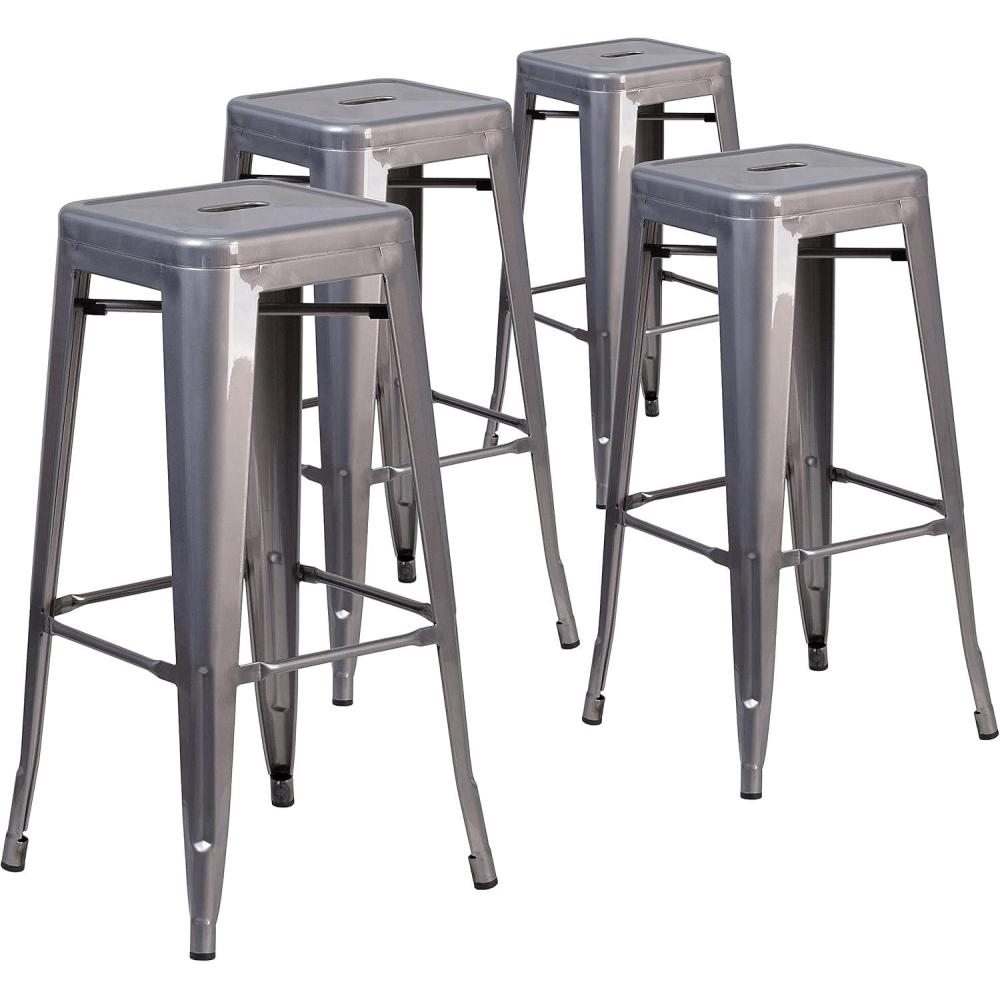 image:imageFlash Furniture Lincoln 30 High Backless Clear Coated Metal Indoor Barstool with Square SeatSet of 4