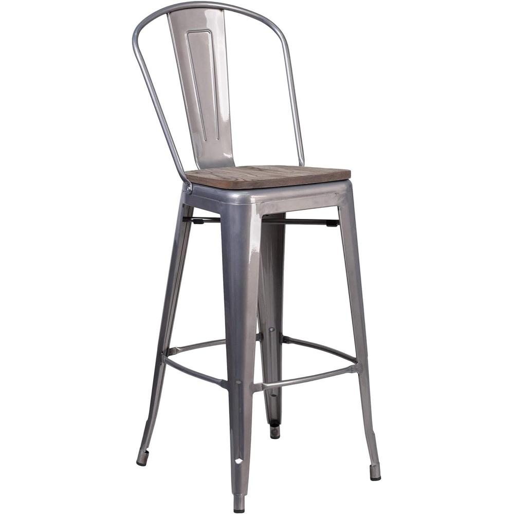 image:imageFlash Furniture Lincoln 30 High Clear Coated Barstool with Back and Wood Seat1