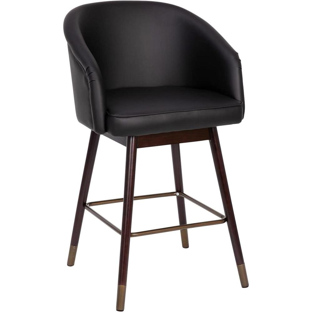 image:imageFlash Furniture Margo Commercial Grade MidBack Counter Stool Black LeatherSoft Upholstery Walnut Finish Beechwood Legs with Soft Bronze Accents 26 Barstool
