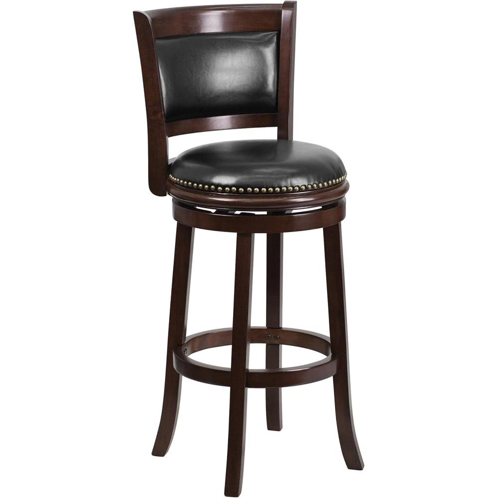 image:imageFlash Furniture Mark 29 High Cappuccino Wood Barstool with Panel Back and Black LeatherSoft Swivel SeatCappuccino