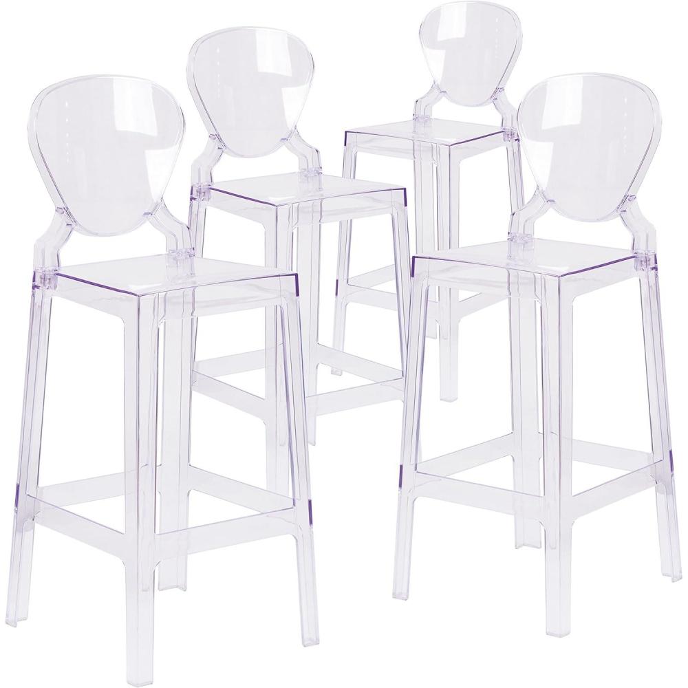 image:imageFlash Furniture McKenna 4 Pk Ghost Barstool with Tear Back in Transparent CrystalSet of 4