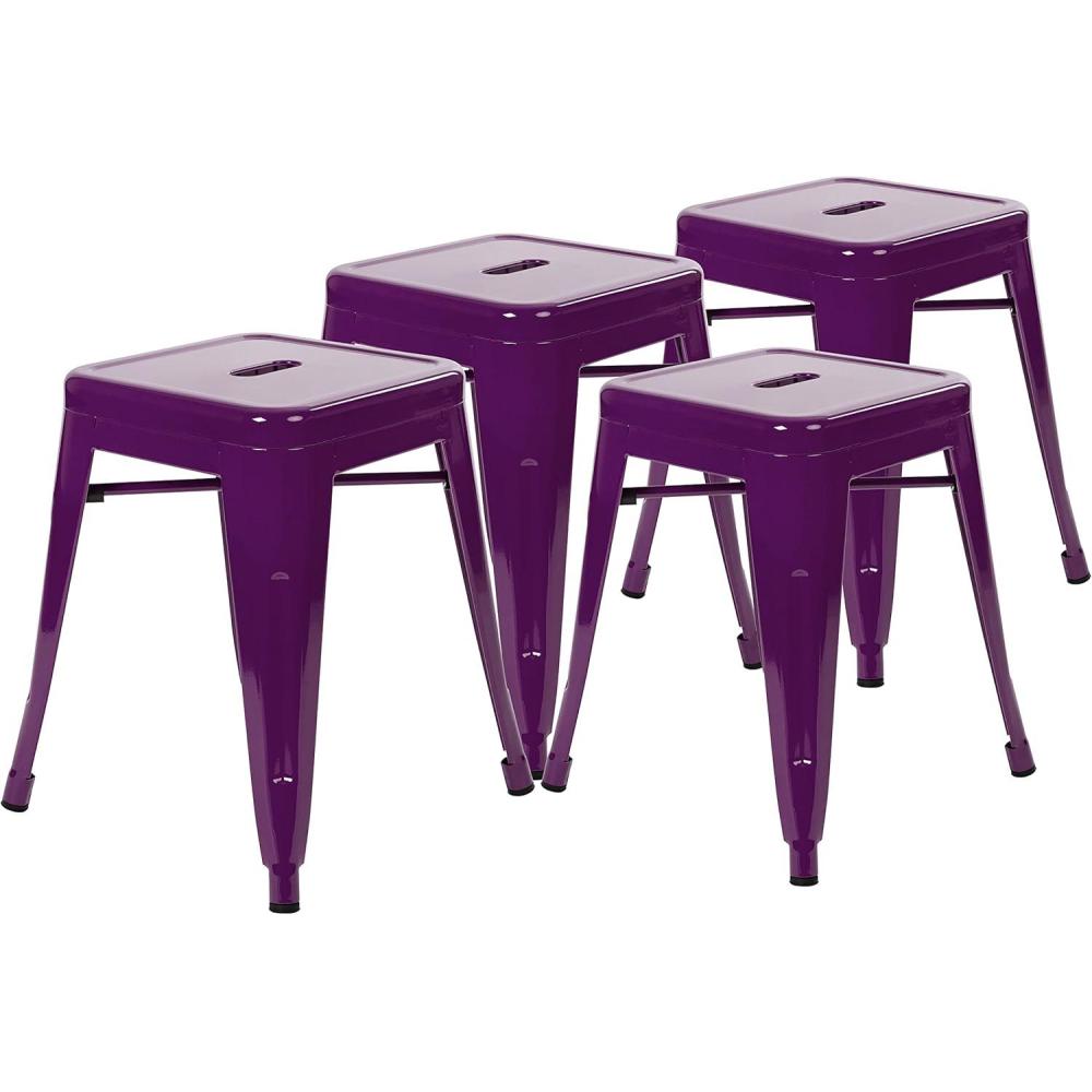 image:imageFlash Furniture Metal Dining Table Height Stool  Backless Purple Kai Commercial Grade Stool  18 Inch Stackable Dining Chair  Set of 4Purple