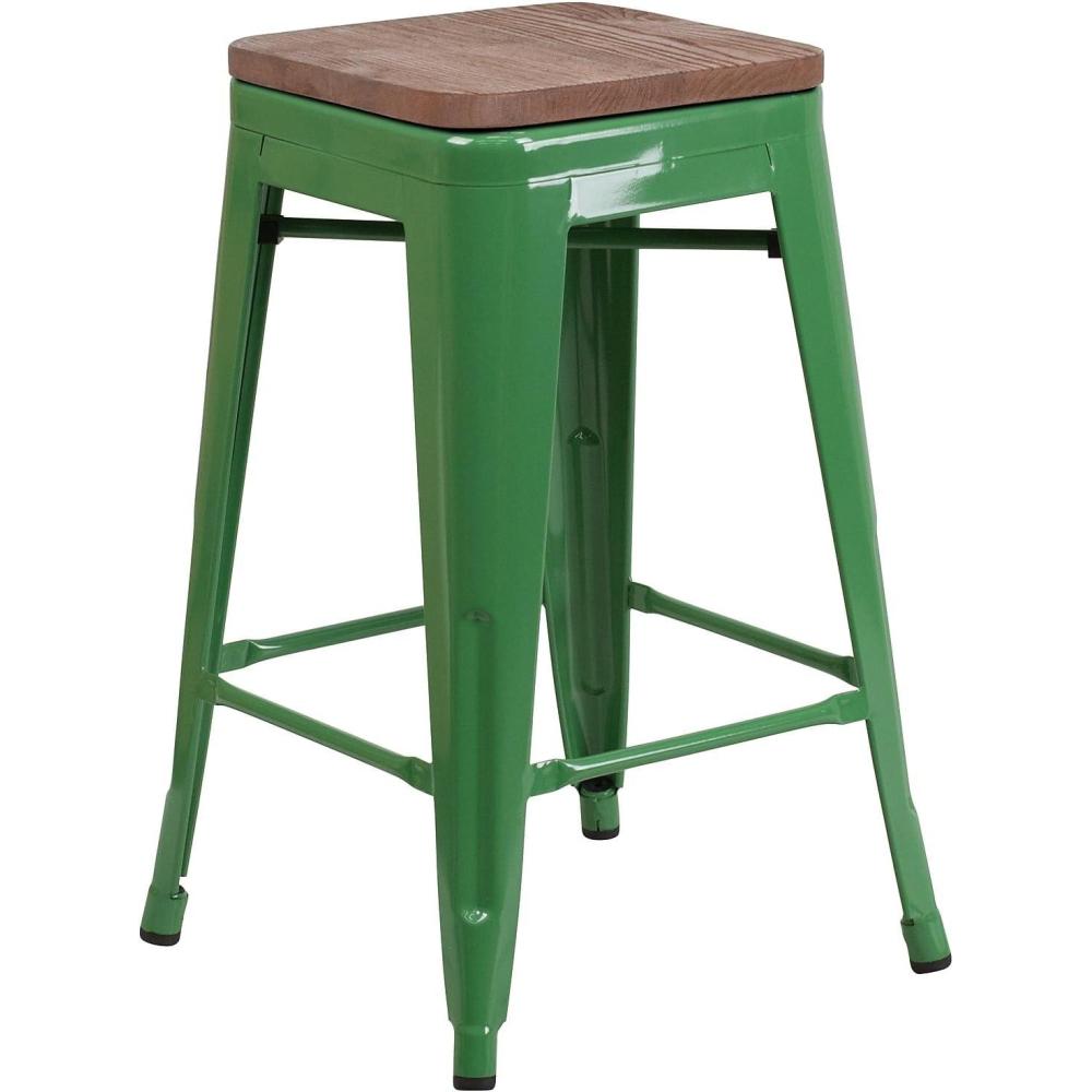 image:imageFlash Furniture MetalWood Colorful Restaurant Counter Stools Red Pack of 1Green